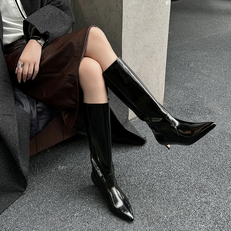 2024 Autumn Women's Boots Shoes for Women Pointed Toe Thin Heel Winter Knee High Boots Long Chelsea Western Boots