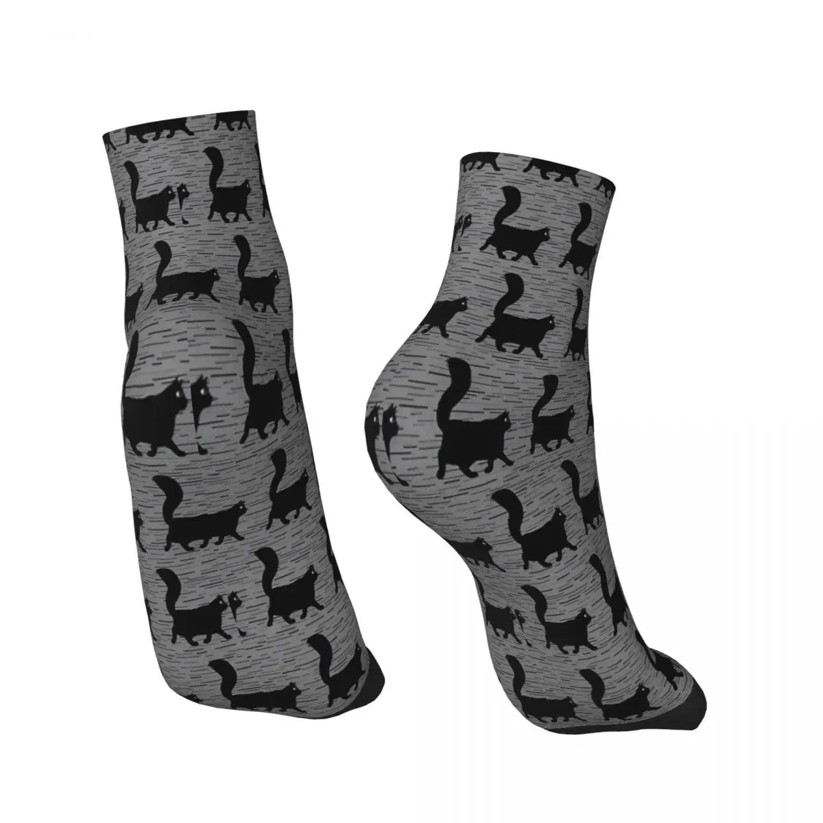 Walking Longhaired Black Cat Halloween Meme Ankle Socks Male Mens Women Summer Stockings Printed