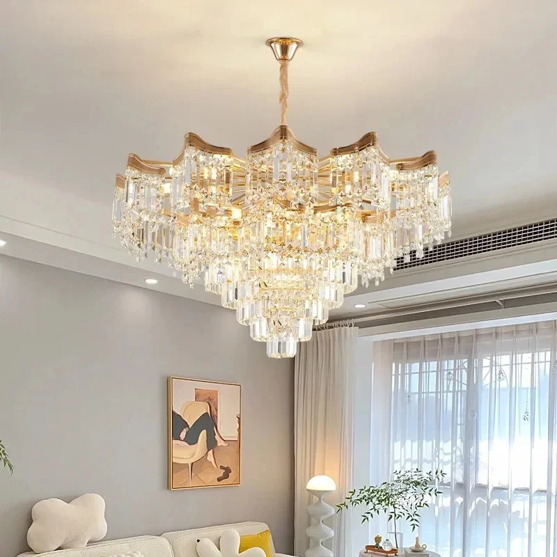 French crystal living room chandelier, modern and minimalist living room, luxurious bedroom and dining room lighting fixtures