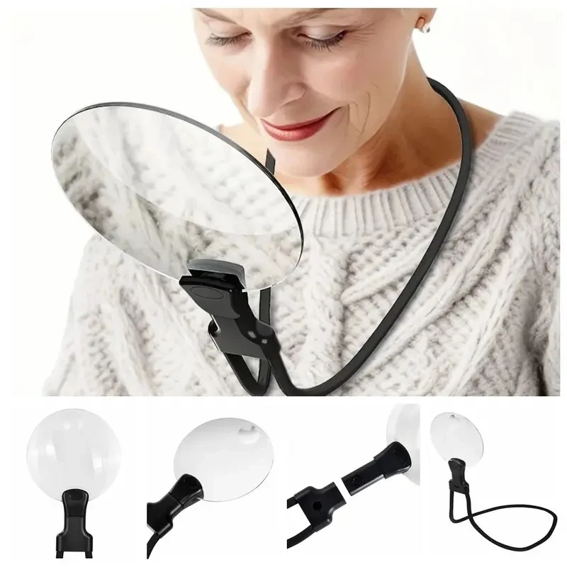 Reading 3X/10X Magnifying Glass Neck Hanging Large Hands Free Magnifier Durable Black Adjustable Magnifier Detailed Working