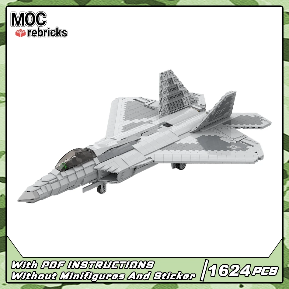 

Строительный блок MOC, масштаб 1:35, F-22 Raptor, военная серия, технология, самолет высокой сложности, кирпичи, коллекция игрушек, подарок-истребитель