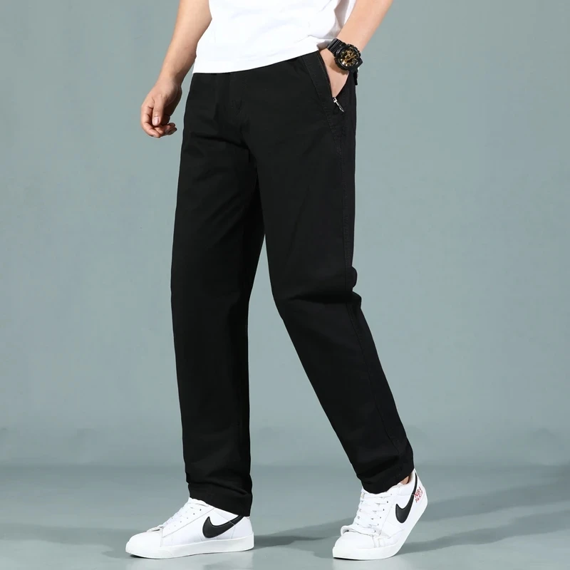 2024 New Cargo Pants Men's Loose Straight Oversize Pants Solid Versatile Work Wear Joggers Cotton Casual Trousers Zipper Pockets