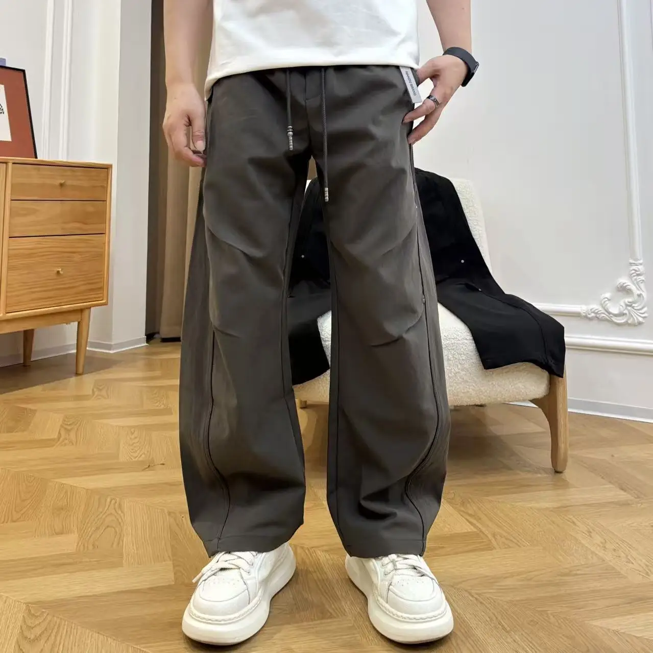 Men's Autumn Casual Pants High Waist Straight Leg Multi-Pocket Design Breathable Workwear Style Comfortable Loose Fit Trousers