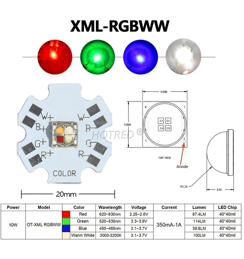 10PCS 5050-T6L2 XLM Ceramic RGBW RGB White Color 12W High Power LED Lamp 4-Chip 20mm Star PCB Board DIY for Stage Lighting Bead