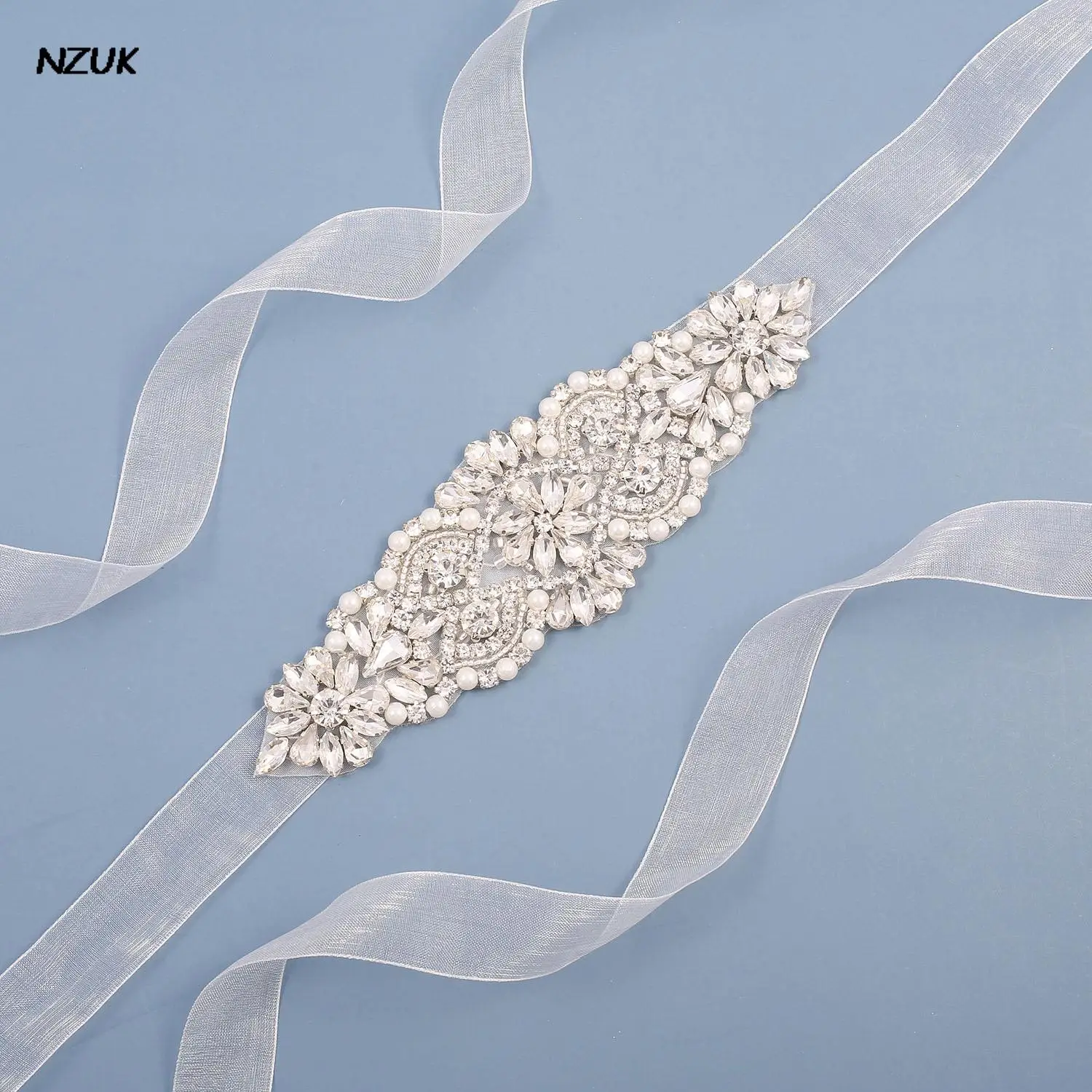 Nzuk Bruids Jurk Riem Met Zilveren Kristallen Rhinestone Applique Sash Riemen Voor Bruidsmeisje Riem Navy Wedding Diamond Riem