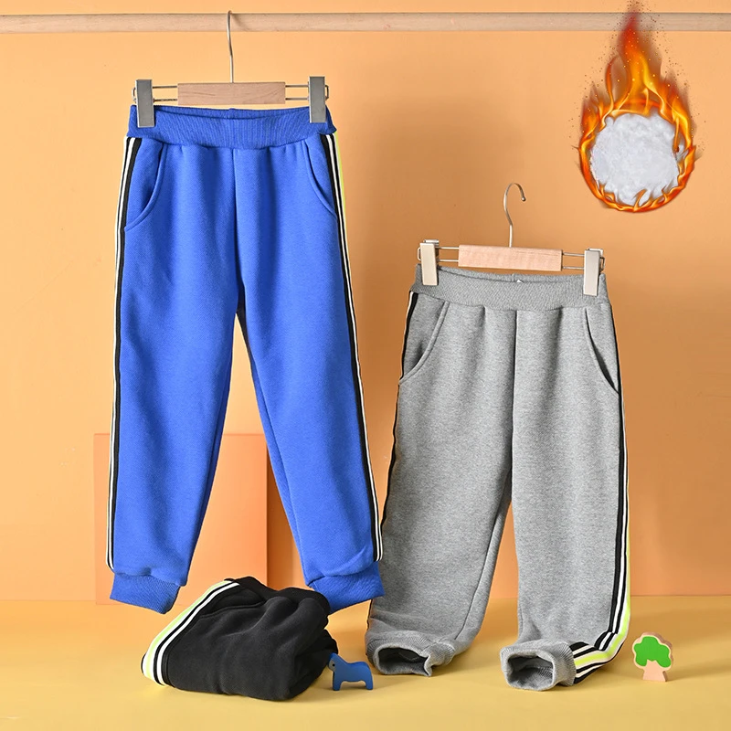 

Infants Kids Sweatpants Autumn Winter Fleece Thick Casual Pants for Boys Striped Loose Teen School Children Trousers 10 12 Years