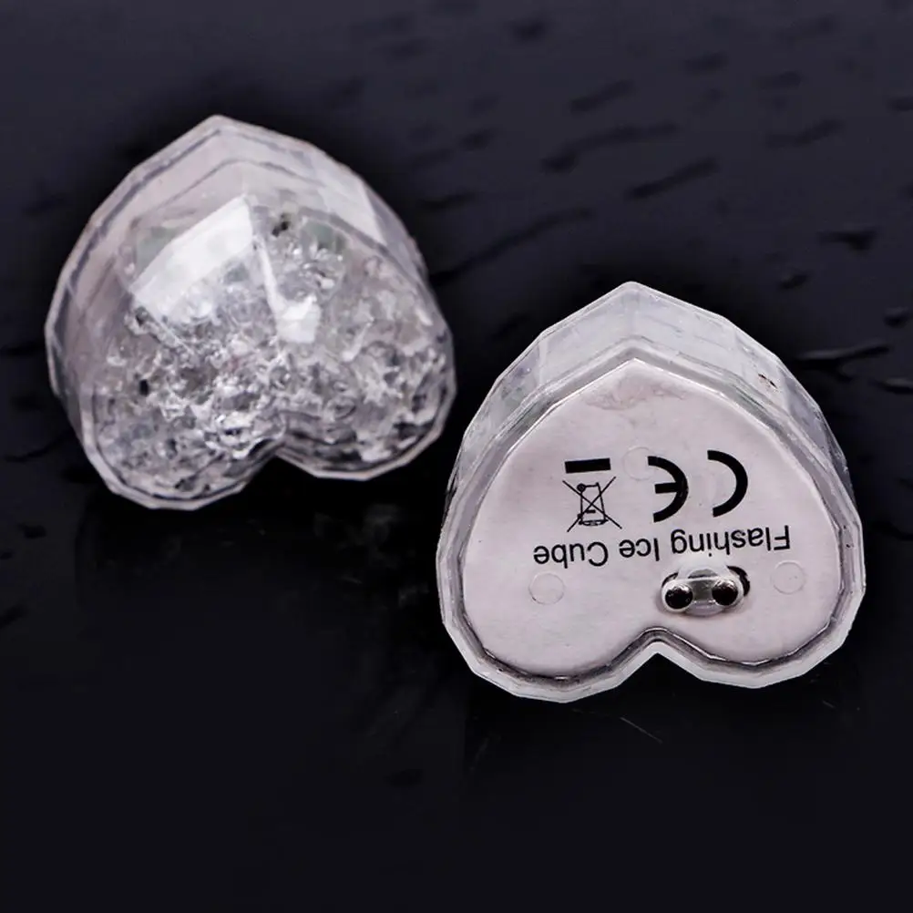 5Pcs Heart Shaped LED Ice Cube Lights Flashing Multi Color Glow for Wine Drinking Party Decoration Home Bar Club