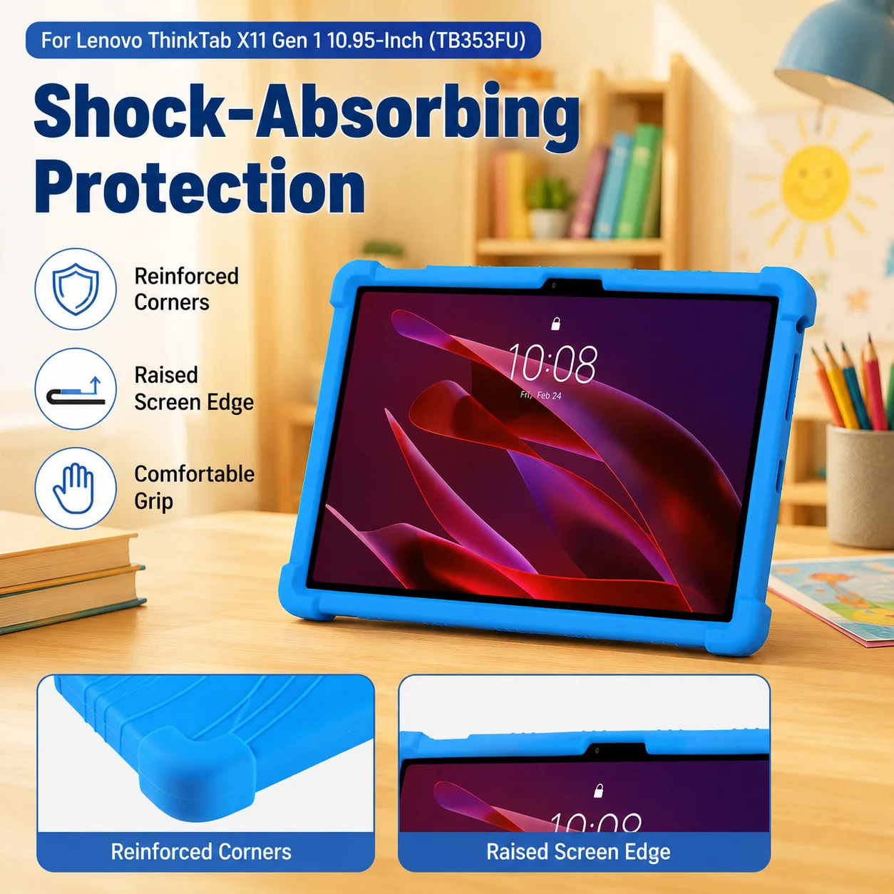 Rugged Washable Silicone Case For Lenovo ThinkTab X11 Gen 1 TB353FU 10.95 InchAnti-Drop Protective Shell With Foldable Kickstand