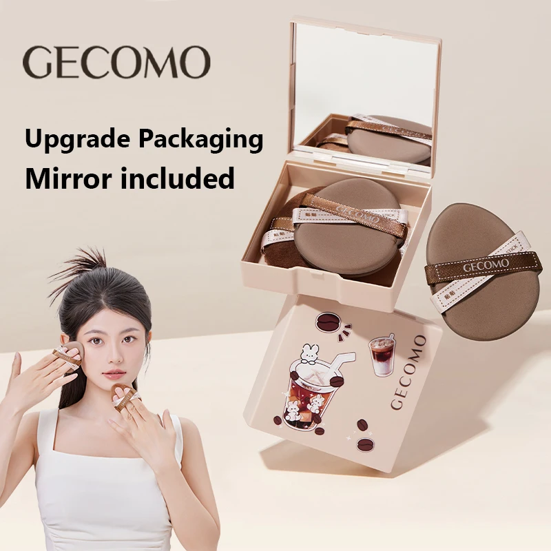 GECOMO Two-pack Powder Puff Set Box with Mirror, Wet And Dry Dual Use, Super Soft Makeup Sponge And Loose Powder Air Cushion