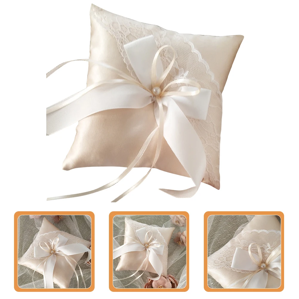 

Wedding Ring Pillow Cushion Pearl Decoration Elegant Ring Bearer Pillow for Wedding Ceremony Engagement Proposal