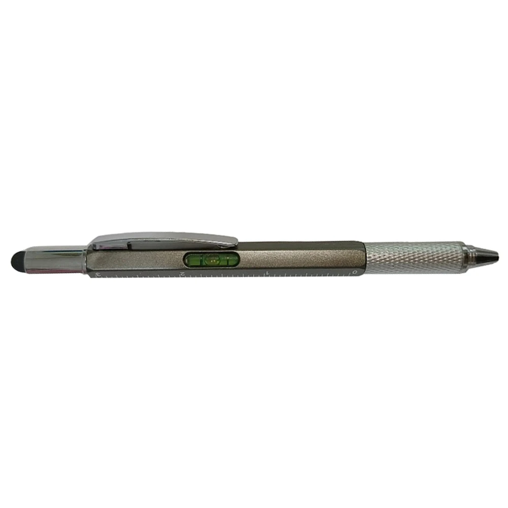 Multi-Function Tool Pen Level Scale Touch Screen 6in1 Metal Ballpoint Pen Measure Technical Ruler Screwdriver Hand Tool