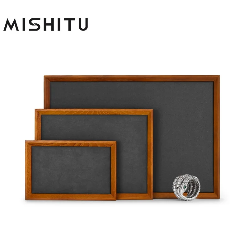 

MISHITU Wooden Flat Jewelry Tray For Necklace Bracelet Earrings Watch Rectangle Jewelry Organizer Tray for Jewelry 45*30*2CM