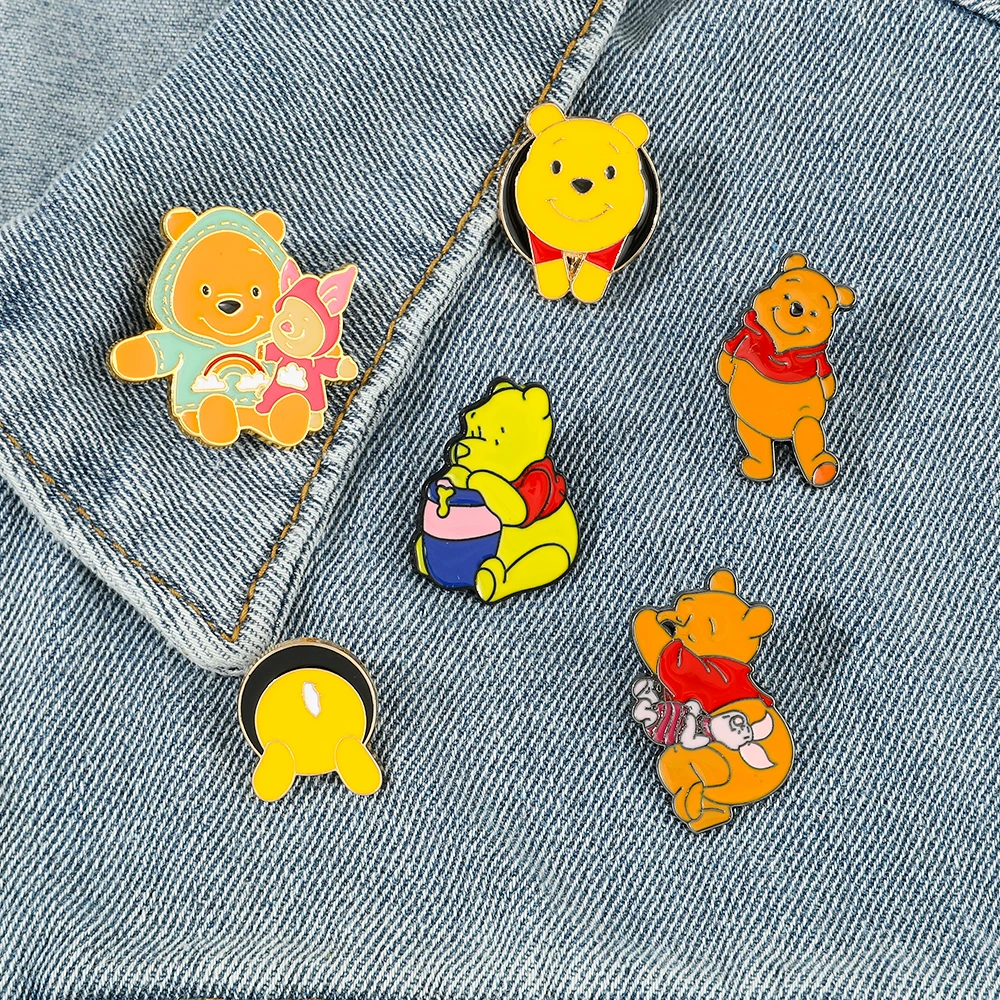 Cartoon Metal Enamel Brooch Cute Mickey Badges Winnie Pooh Bear Donald Duck Lapel Pins for Backpack Jacket Accessories