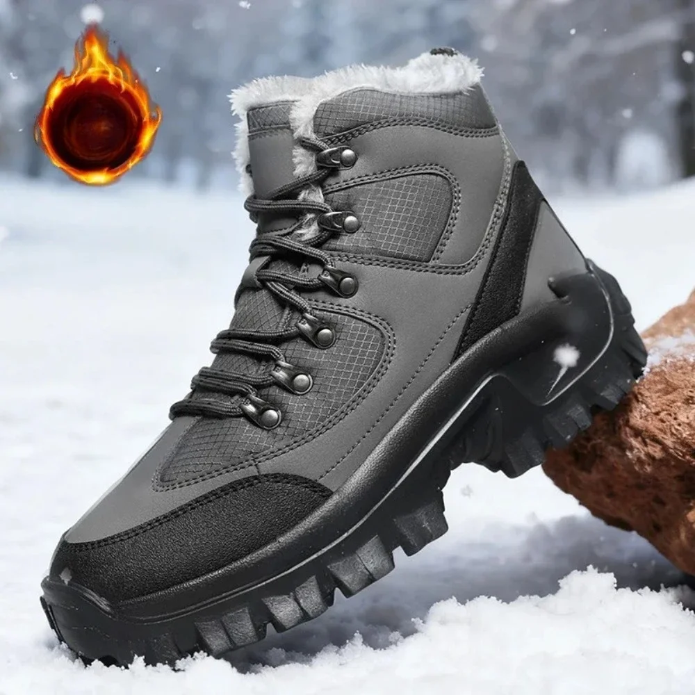 

2026 зимние мужские ботинки, теплые мужские зимние ботинки, кожаные непромокаемые мужские кроссовки высокого качества, уличные мужские походные ботинки, рабочая обувь