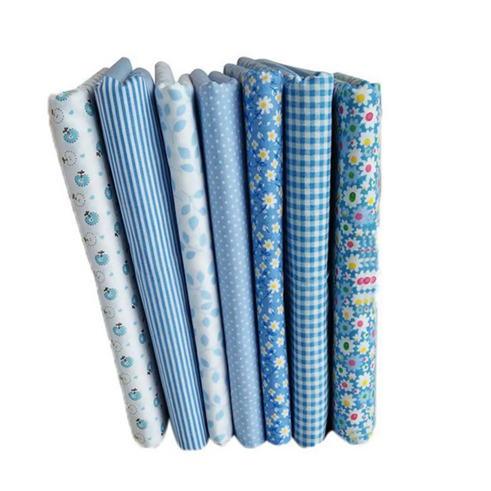 

7pcs Blue Series Cotton Fabric Flower Floral Pattern Sewing Textile Material For DIY Patchwork Bedding 9.84*9.84 Inches(25*25cm)