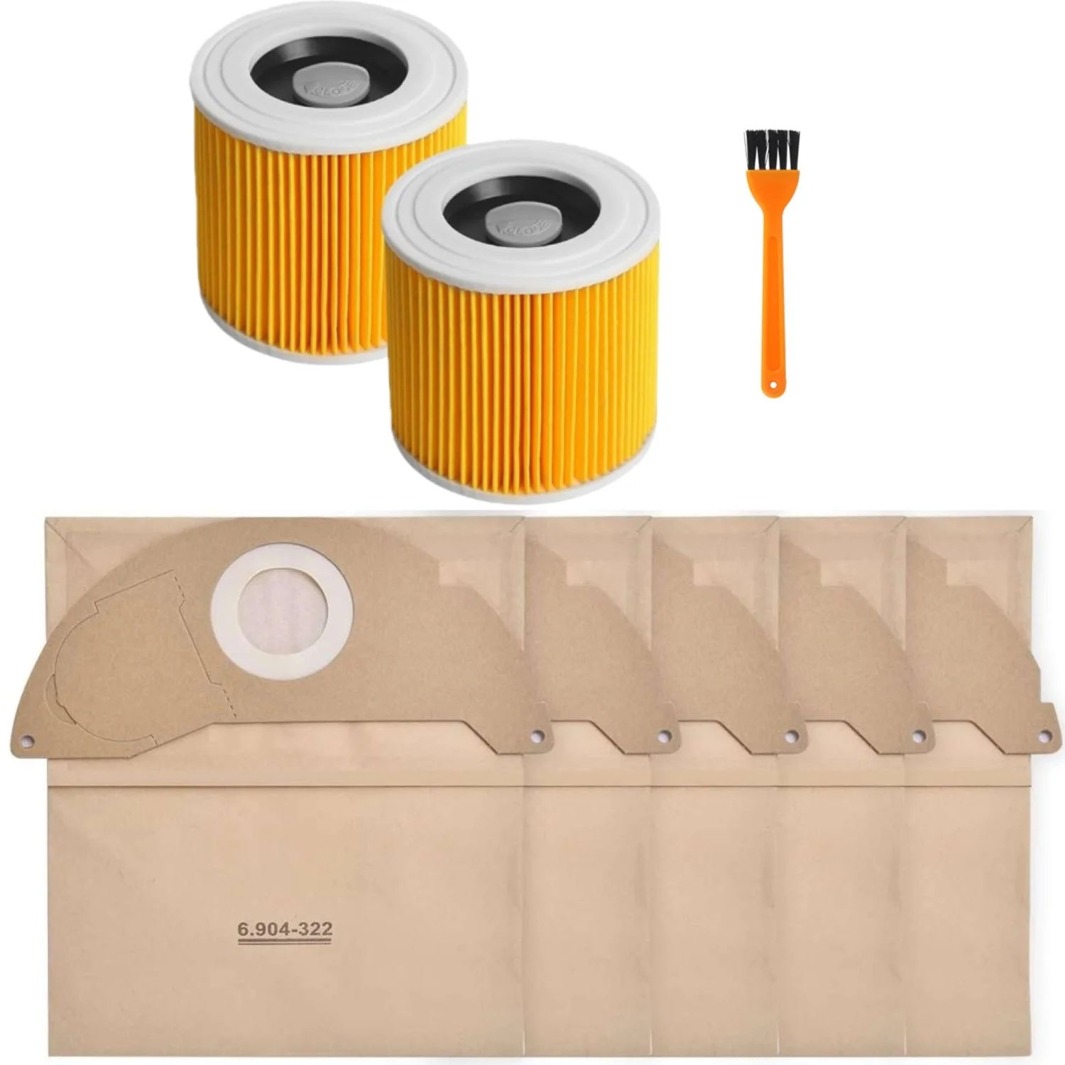 Bolsas de aspiradora + filtros de polvo para Karcher WD2 MV2 WD 2.200 A2004 A2054, bolsas de polvo 6.904-322.0, filtro de cartucho 6.414-552.0