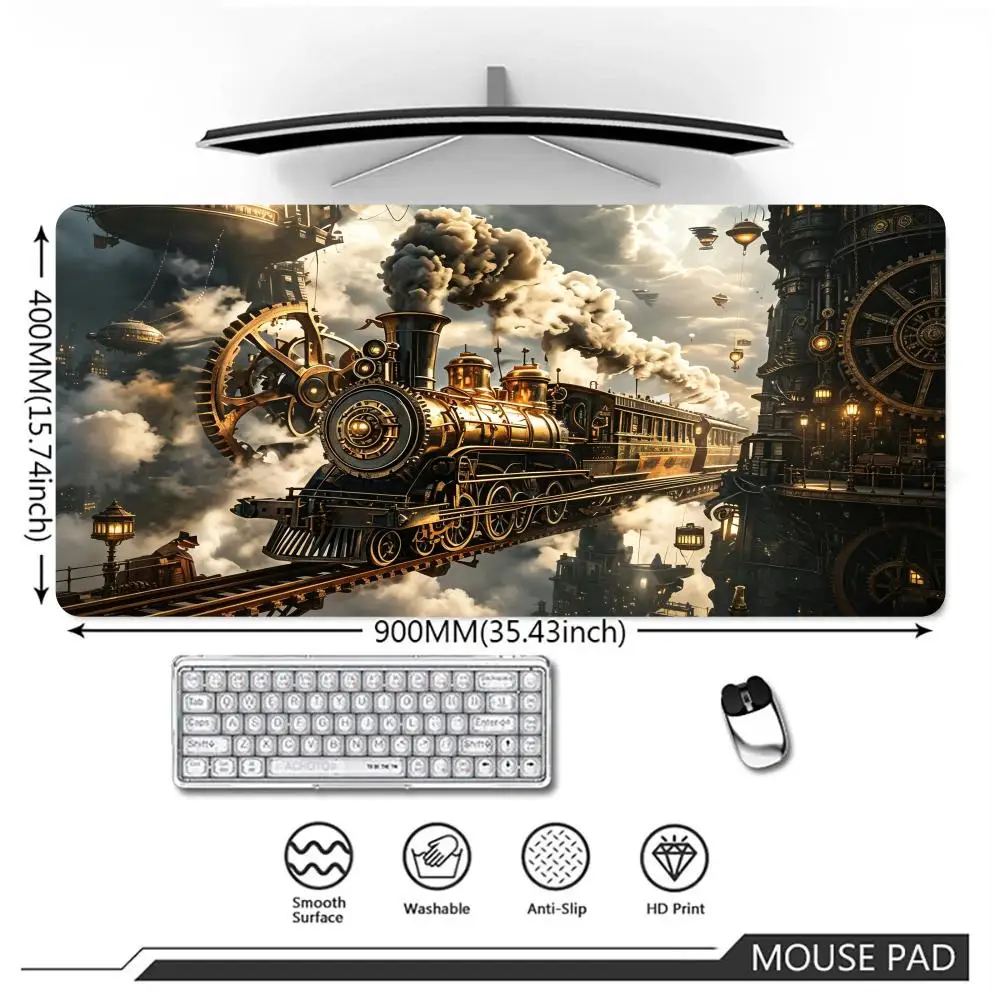 XXL Steampunk Sky Train Large Desk Mouse Pad Extended Gaming Mousepad Non-Slip Rubber Base For Keyboard Desktop