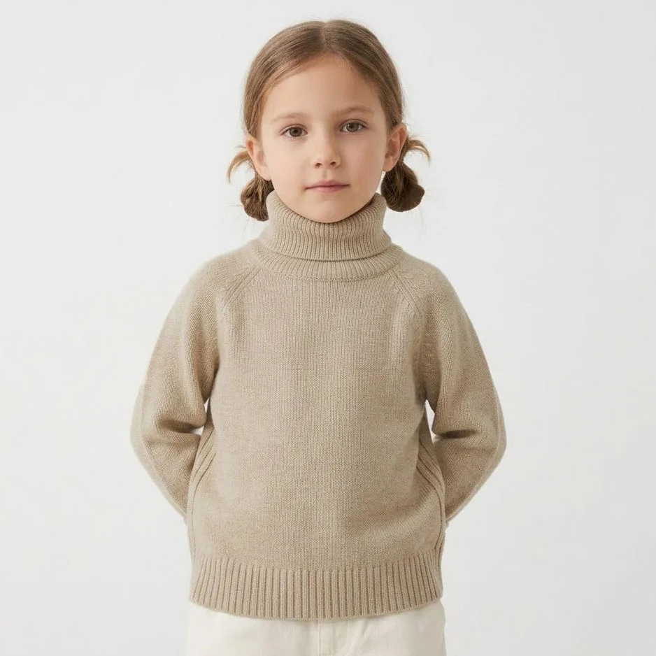 2-10T Infant Kid Turtleneck Sweater Winter Thick Warm Clothes Long Sleeve High Neck Knit Pullover Top Casual Plain Sweater