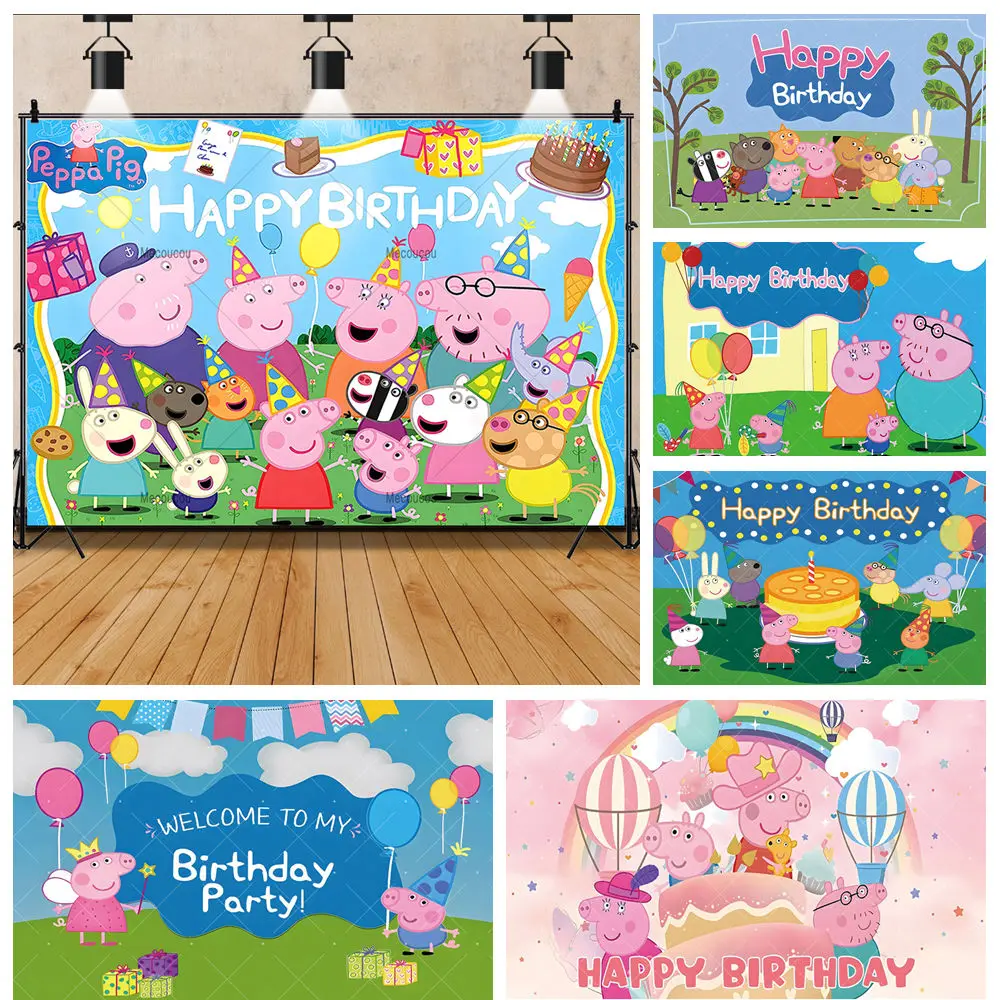 

Cartoon Peppa Pig Girl Boy Kids Birthday Party Baby Shower Backdrop Custom Childs Room Photography Poster Decor Props Background