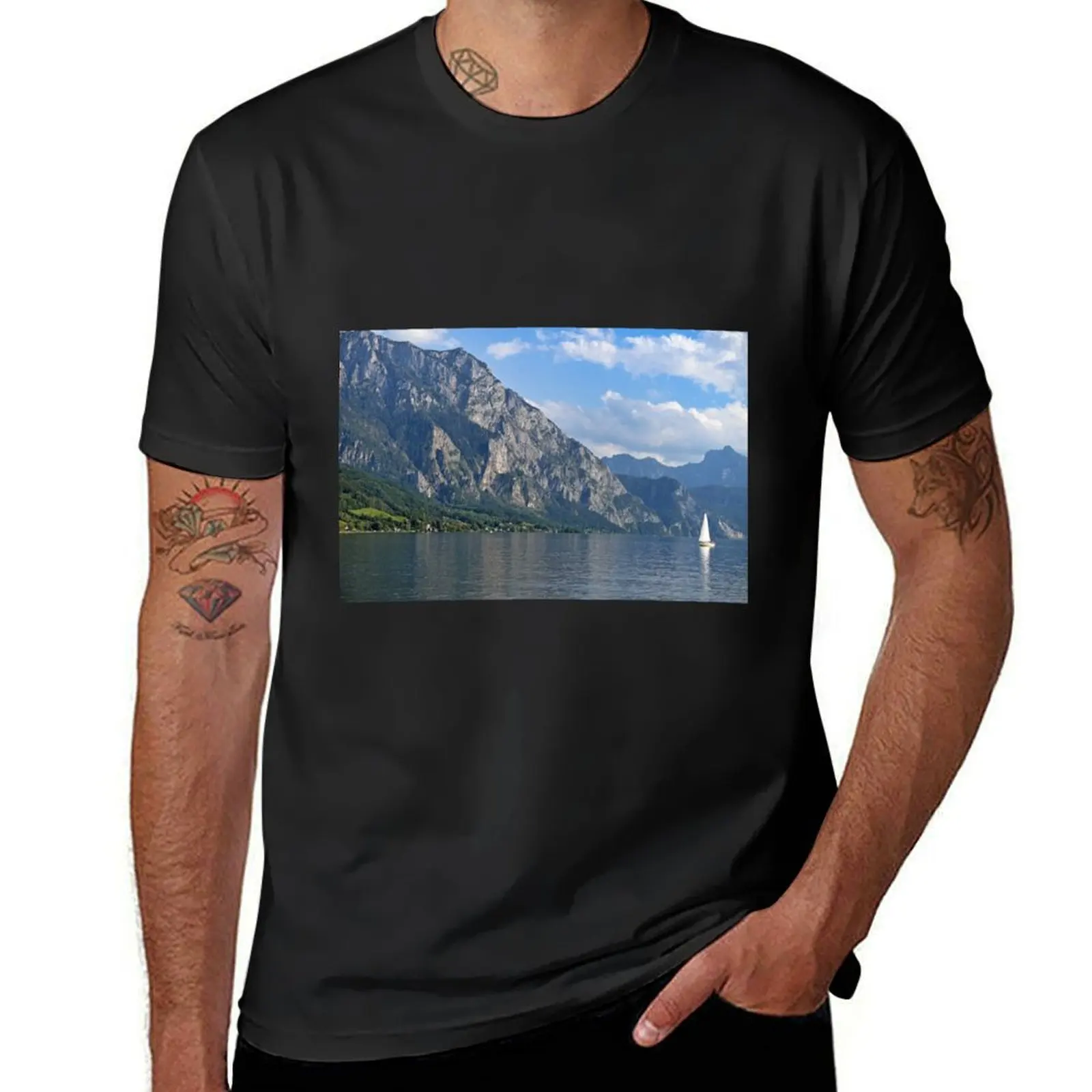 

Lake Traun Traunsee in Upper Austria landscapes summer season T-Shirt boys animal print shirts graphic tees clothes for men