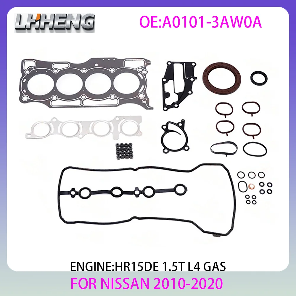 ENGINE gasket set For NISSAN KICKS MARCH Hatchback SUNNY Saloon P15 K13 N17 1.5L 1.5 L T L4 GAS 2010-2020 A0101-3AW0A HR15DE
