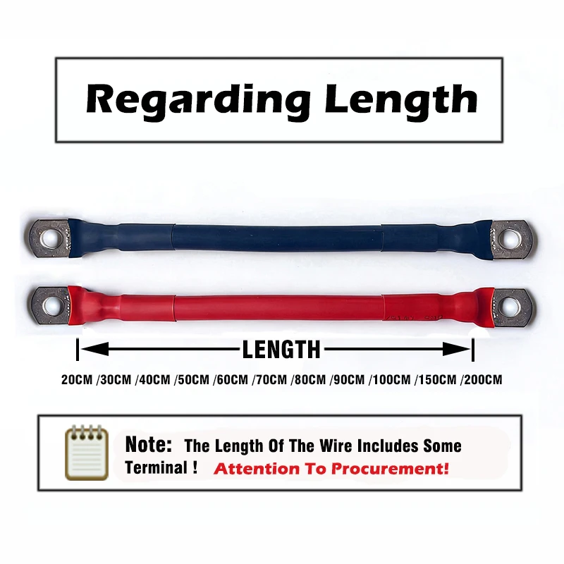 0AWG 50mm² 20-200CM Battery Cable Wire Soft Silicone and Tinned Copper Terminal for High Performance Car Inverter Solar