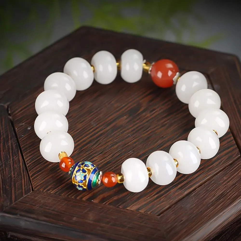 

Red Agate Round Beads With Natural Golden Satin Bracelet Exquisite Hand Ring Jewelry Accessories High Quality Bangles