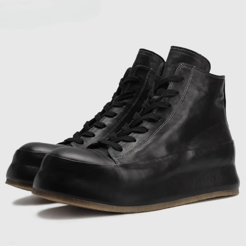 

British Retro Washed Horse Leather High-top Boots Shoes Men's Womens Comfortable Breathable Horsehide Couple Casual Oxford Shoes