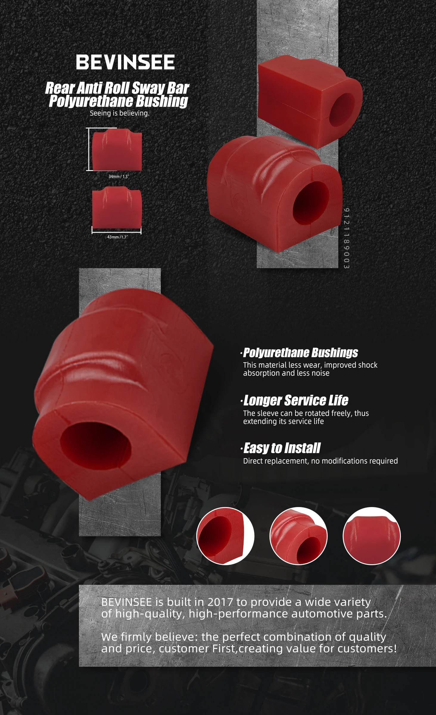 Für 18-mm-Hinterrad-Stabilisatorbuchsen 80A Polyurethan passend für BMW E46 E36 Z4 E85 E86, ersetzt 33551138104, 33 55 1 138 104 – Detail 1