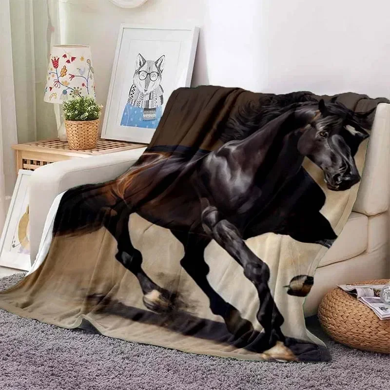 

3D Home Cartoon Printed Horse Blanket Picnic Blanket Warm Flannel Soft and Comfortable Home