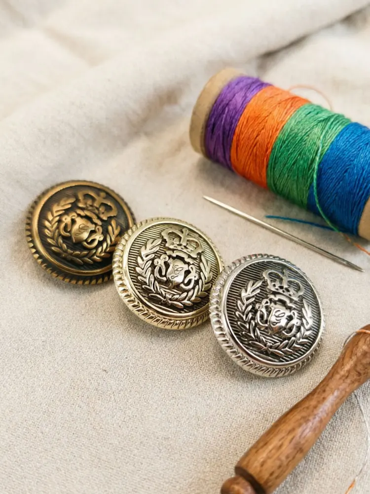 Vintage Britische Metallknöpfe mit Weizenkronen-Design, Uniformknöpfe zum Annähen für Blazer, Mäntel, Schuluniformen, DIY-Bekleidungszubehör – Detail 2