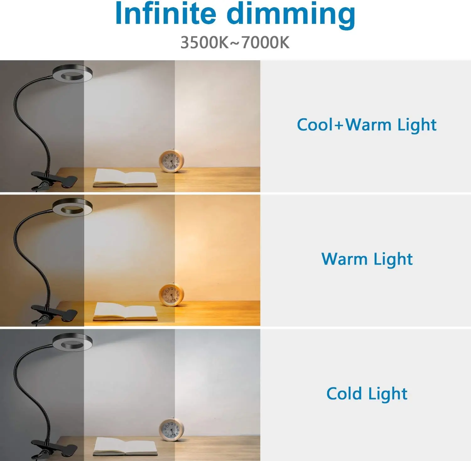 Flexible Gooseneck Circular Book Lamp Night Light Book Light LED Reading Light with Clamp 3 Color 23 Led Beads