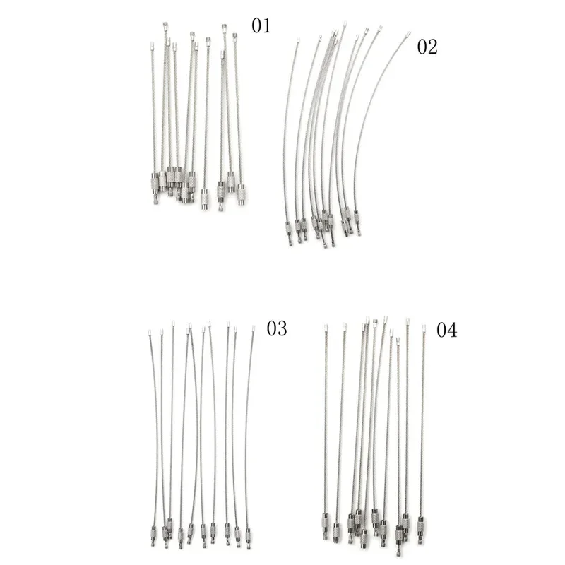 Sznurek do breloczka ze stali nierdzewnej o średnicy 1,5-2 mm, linka, pętla, zamek śrubowy, kółko do kluczy, kółko do zawieszania, narzędzie do zawieszania na kempingu.