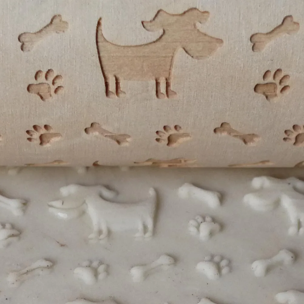 

Wooden Puppy Home Rolling Embossing Pin Embossed Baking Pins Bamboo Printing Dog