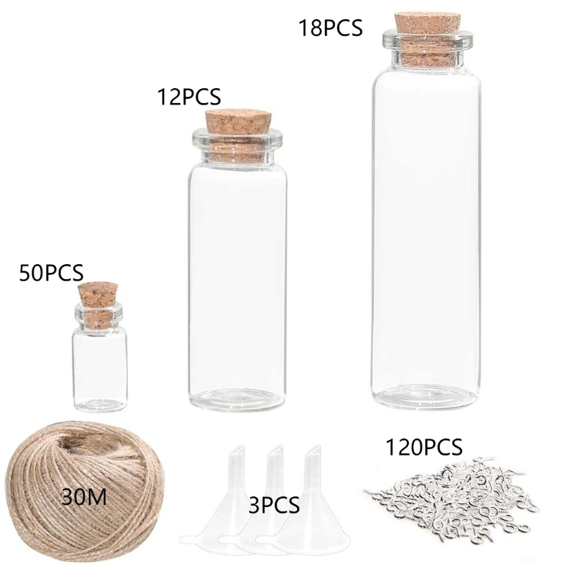 

Mini Glass Bottles Set with Soft Wooden Plunger Rope Empty Jars for DIY Wishing Bottles Liquid Plant Dried Flower