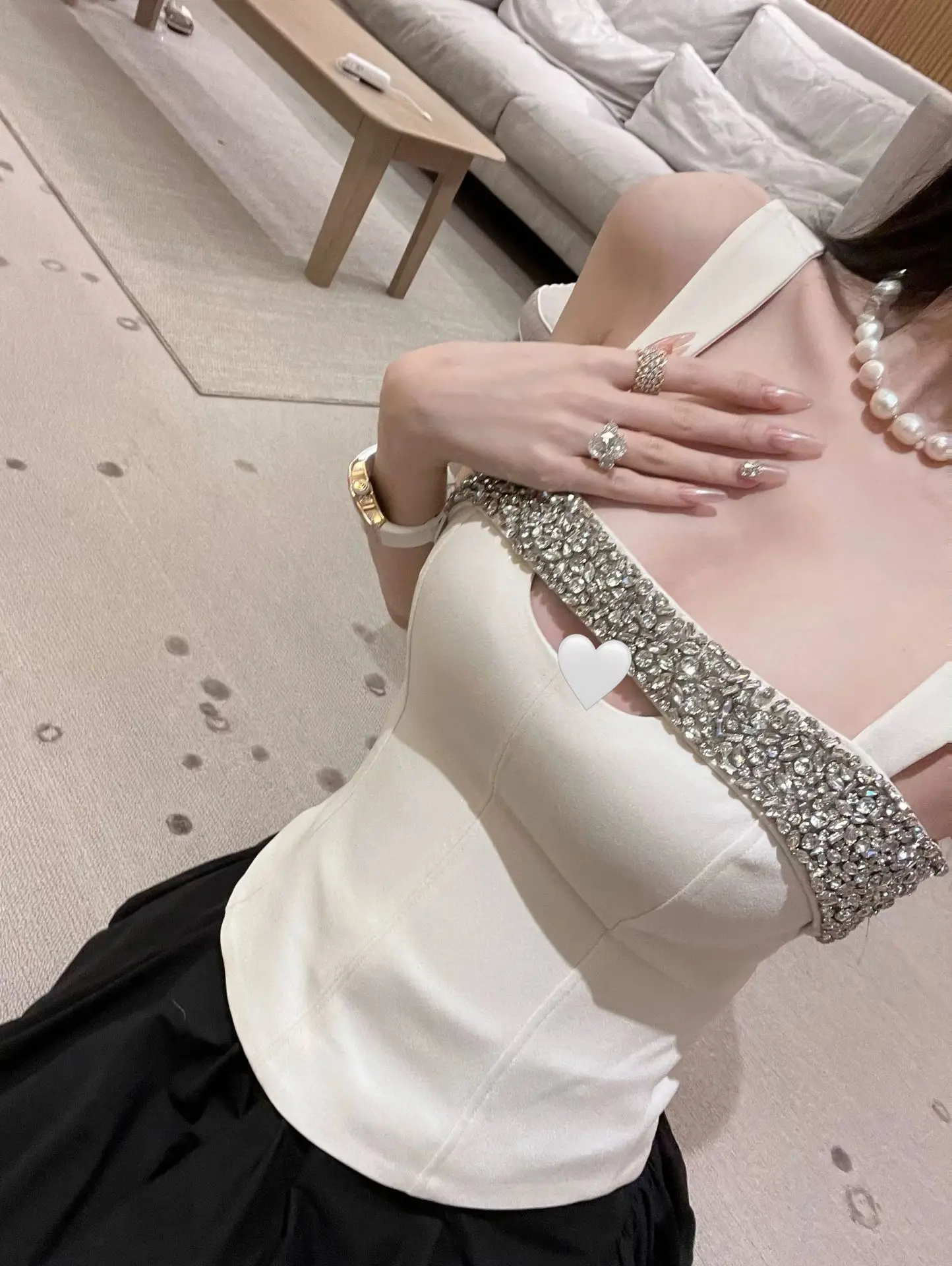 

Женская модная одежда для взрослых по индивидуальному заказу, тяжелая промышленность, инкрустированный бриллиантами, полый камзол, жилет, темпераментный топ без рукавов