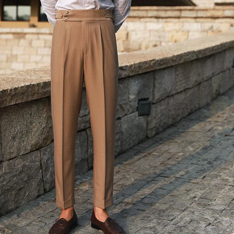 High White Leisure Straight Waist Trousers Men's Versatile Office Pants Fashion Business Italian Paris Button Trousers Fashion