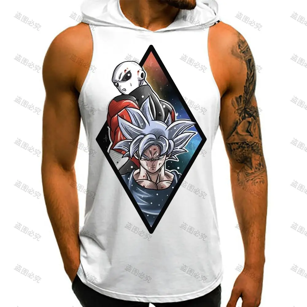 2022 Dragon Ball Z Trend Vest With Hood Men\'s T-shirts Sleeveless Vests Fashion Gym Tank Top Men Bodybuilding Man New Goku Tops