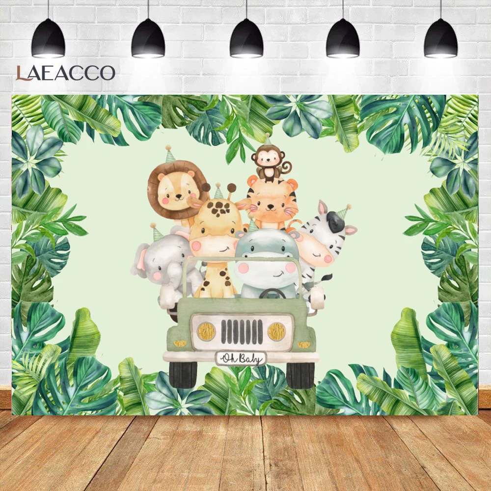 Gray White Wood Planks Board Jungle Safari Birthday Party Customized Poster Photozone Photo Background Photographic Backdrops