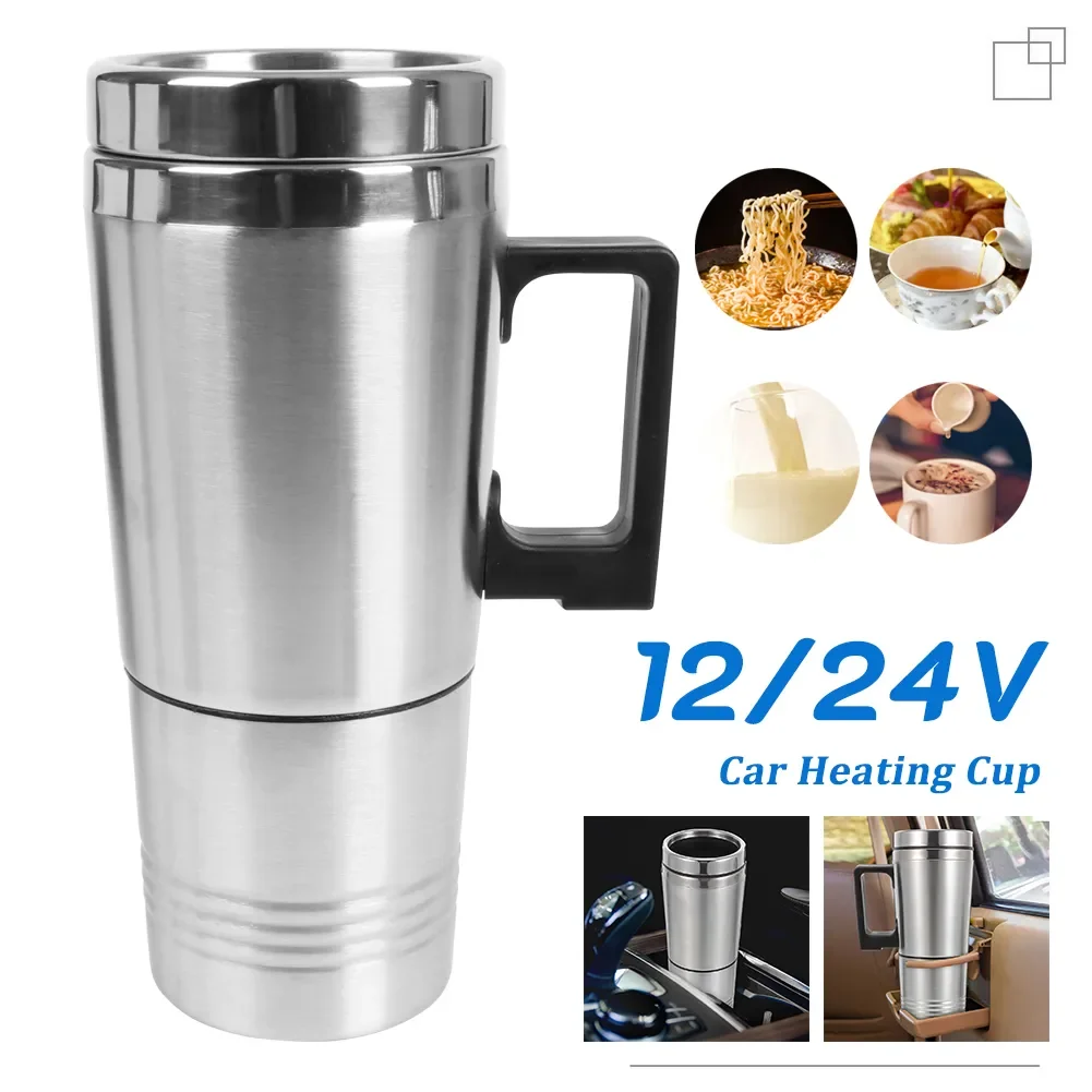 12V/24V Stainless Steel Car Heating Cup Heated Water Bottle Good Sealing Camping Travel Kettle Coffee Milk Thermal Mug