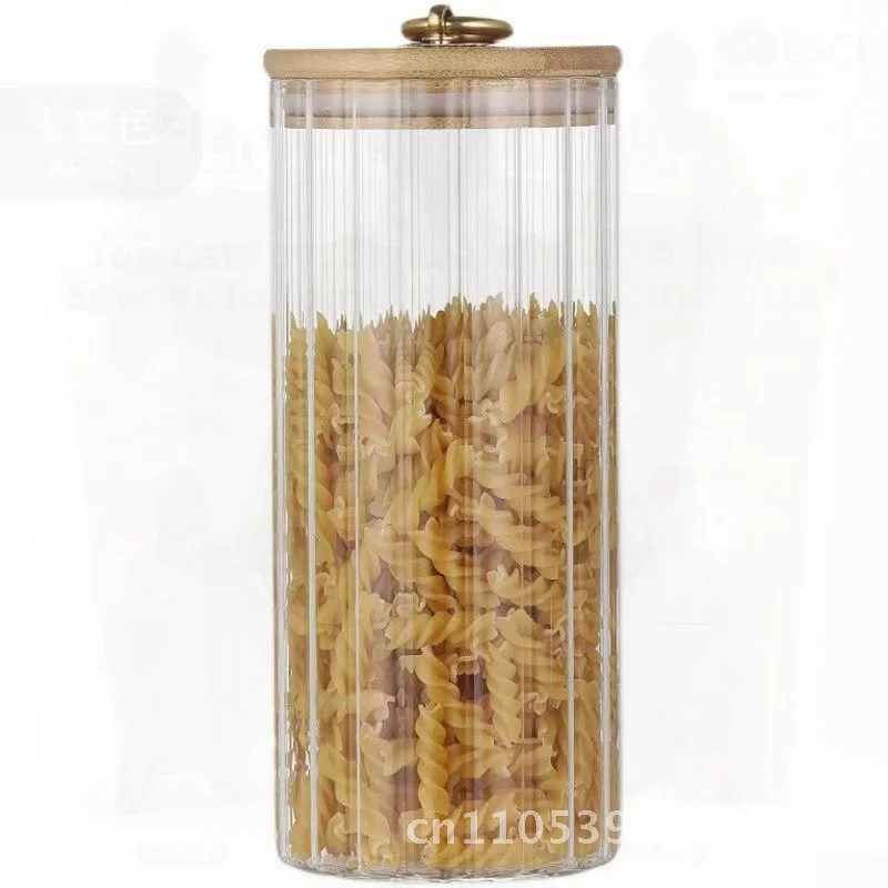 High Borosilicate Glass Storage Jar round Vertical Pattern Sealed Dry Goods Bottle Tea Kitchen Storage Container with