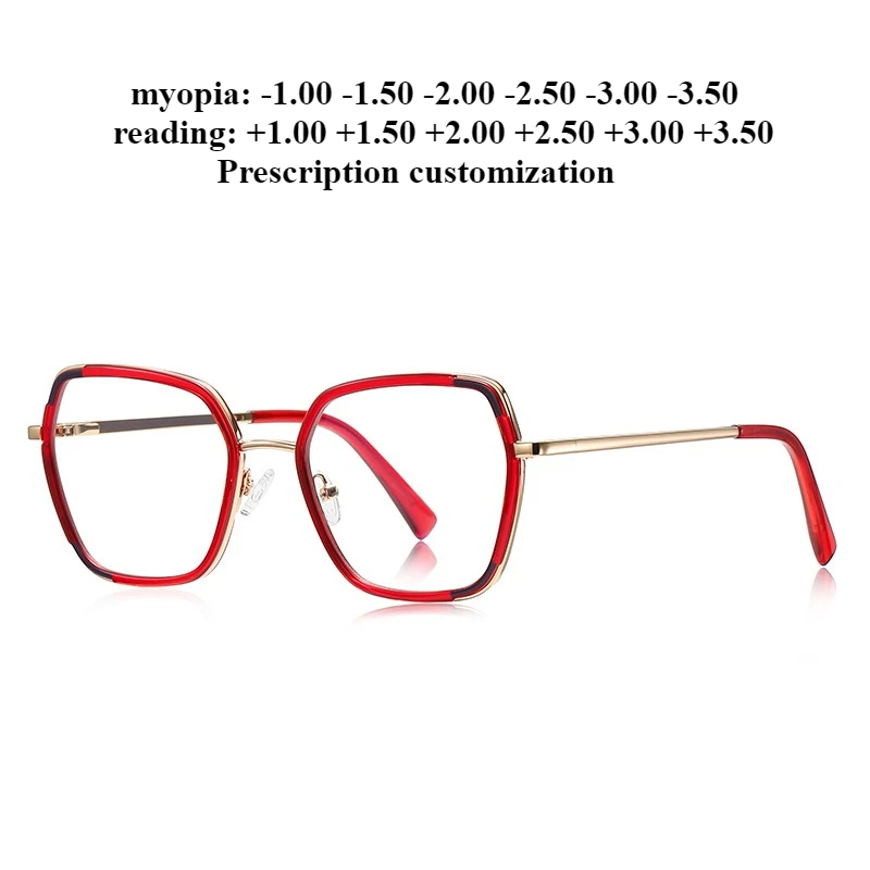 

52-19 очки для чтения с защитой от синего света, металлические TR, женские очки в оправе с изображением кота, плоское зеркало, близорукость, настройка по рецепту