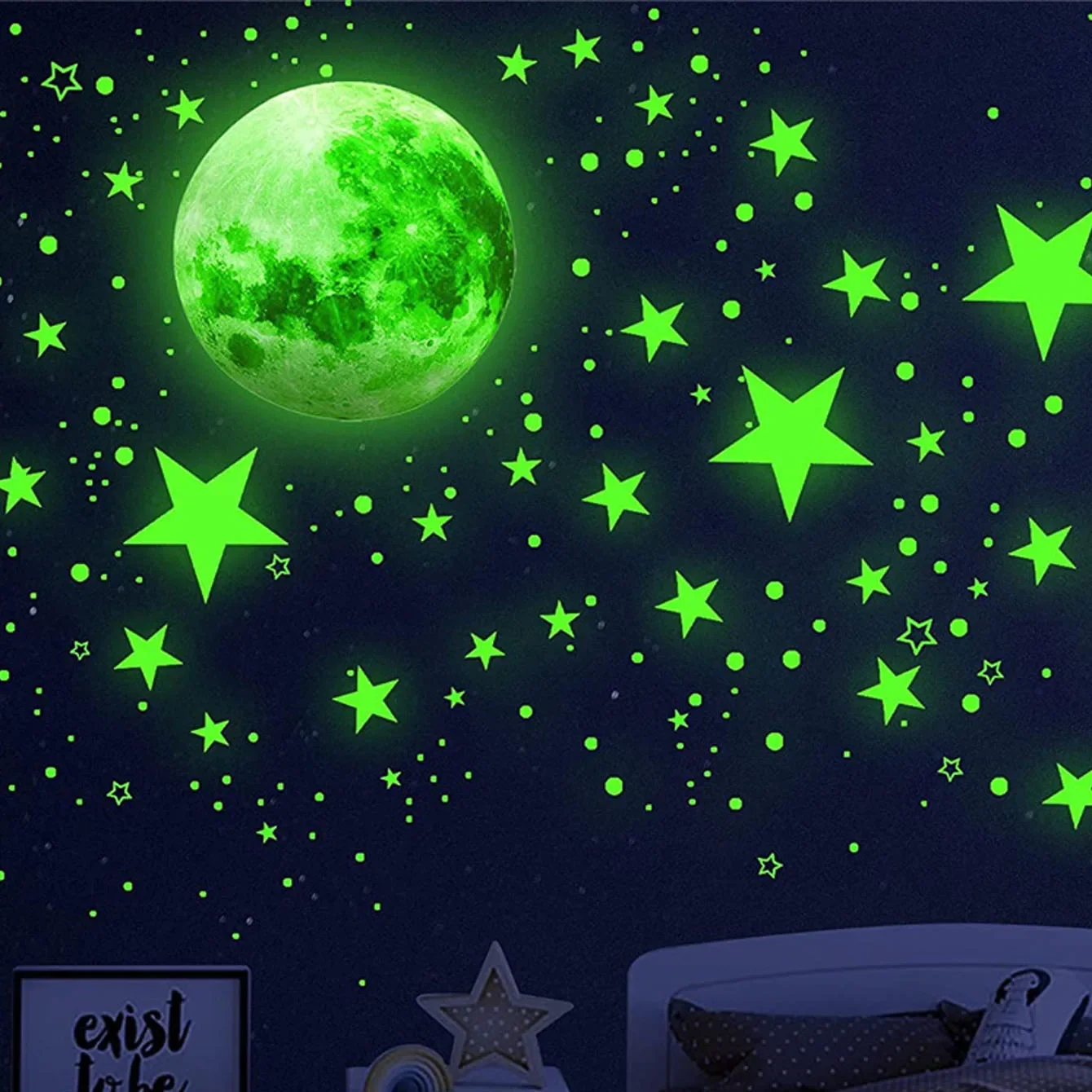 Aesthetic 3D Luminous Moon Star Wall Sticker Glow in The Dark Fluorescent Sticker PVC Home Kids Room Decals Wall Decor Wallpaper