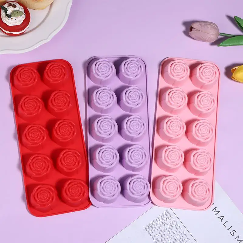 Cake Mold Silicone Rose 10 Cavity Nonstick Reusable Baking Pan DIY Cupcake Chocolate Candle Soap Dessert Decoration Mold