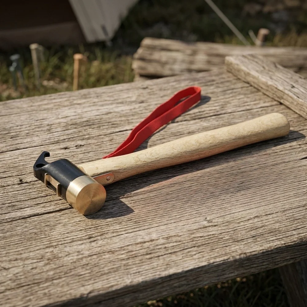 Backpack-Sized Camping Hammer with Carbon Steel Striking End and Natural Wood Handle for On-the-Go Outdoor Use