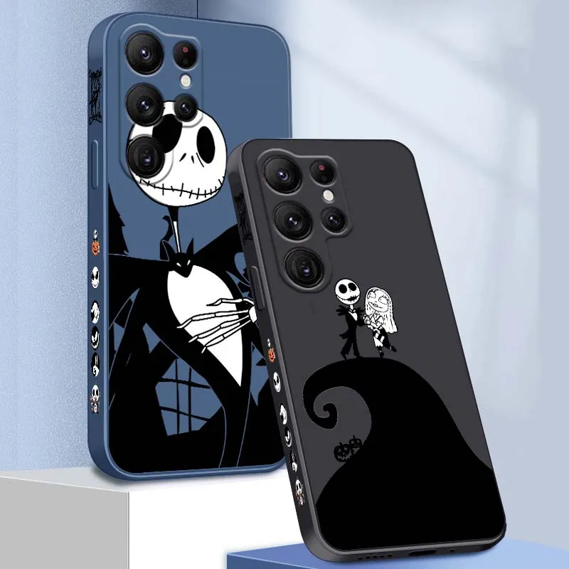 サムスン Galaxy S25 S24 S23 S22 S21 S20 Ultra Plus FE 5G用 ナイトメア・ビフォア・クリスマス 液体状左ロープカバー付きスマホケース