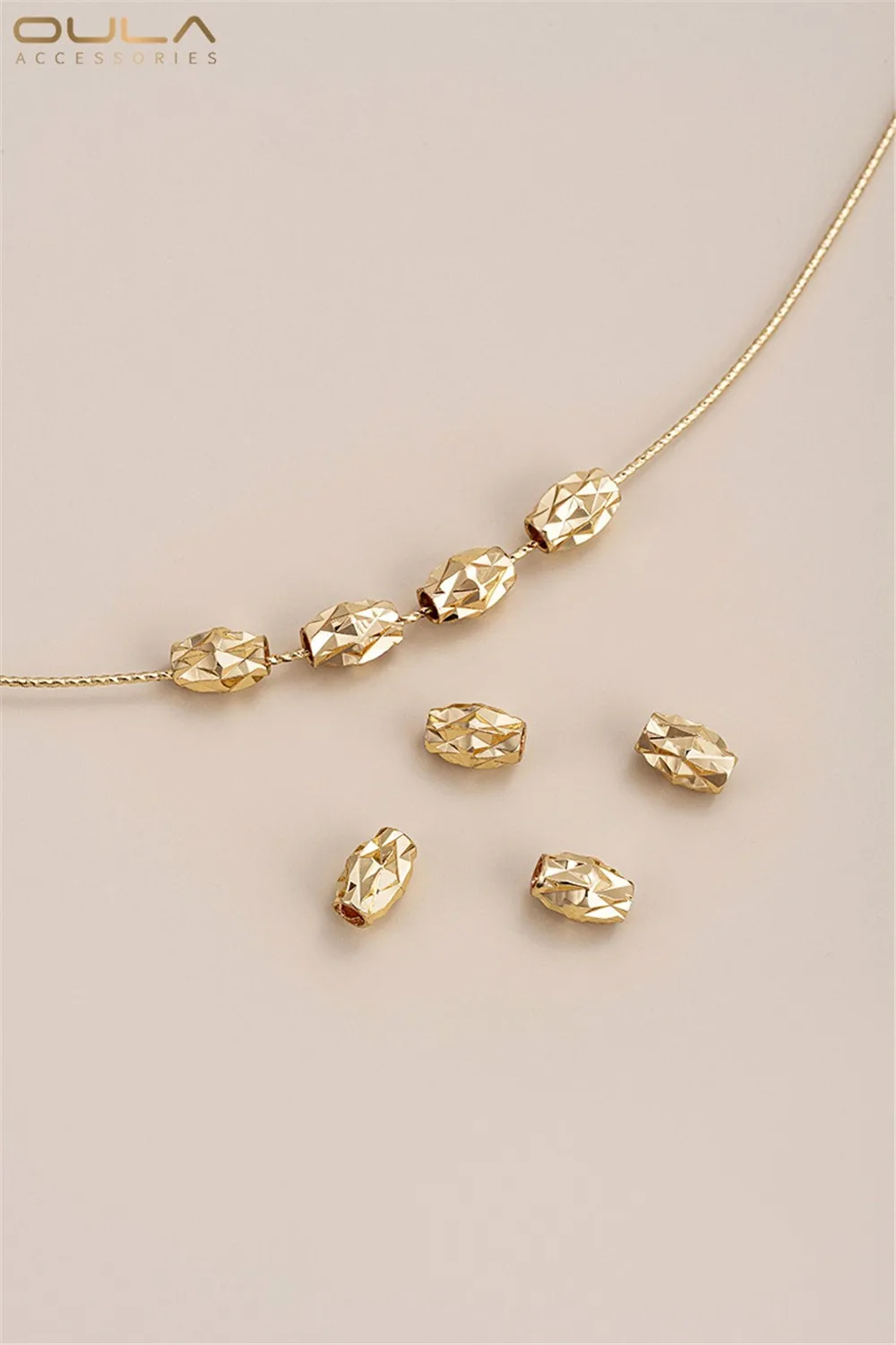 

14K Gold-plated Pineapple Beads Diamond-cut Long Oval Tube Beads Cut Glitter Beads Round Beads Diy Jewelry Accessories Loose Bea
