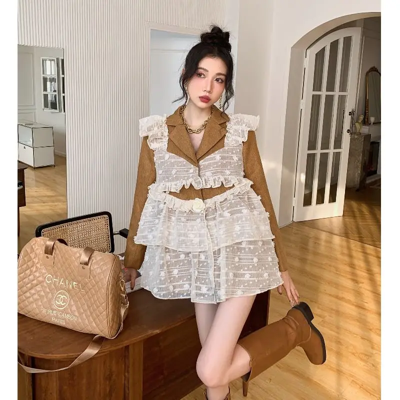 

Gagarich French Romantic Mesh Ruffle Edge Suit Jacket Women Autumn 2026 New Unique Design Chic Small Suit Top Girl