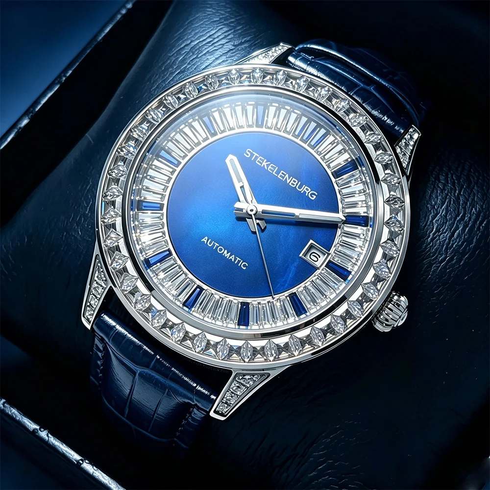 Men's mechanical watch, luxurious automatic winding leather strap, date display, suitable for giving as a gift to men