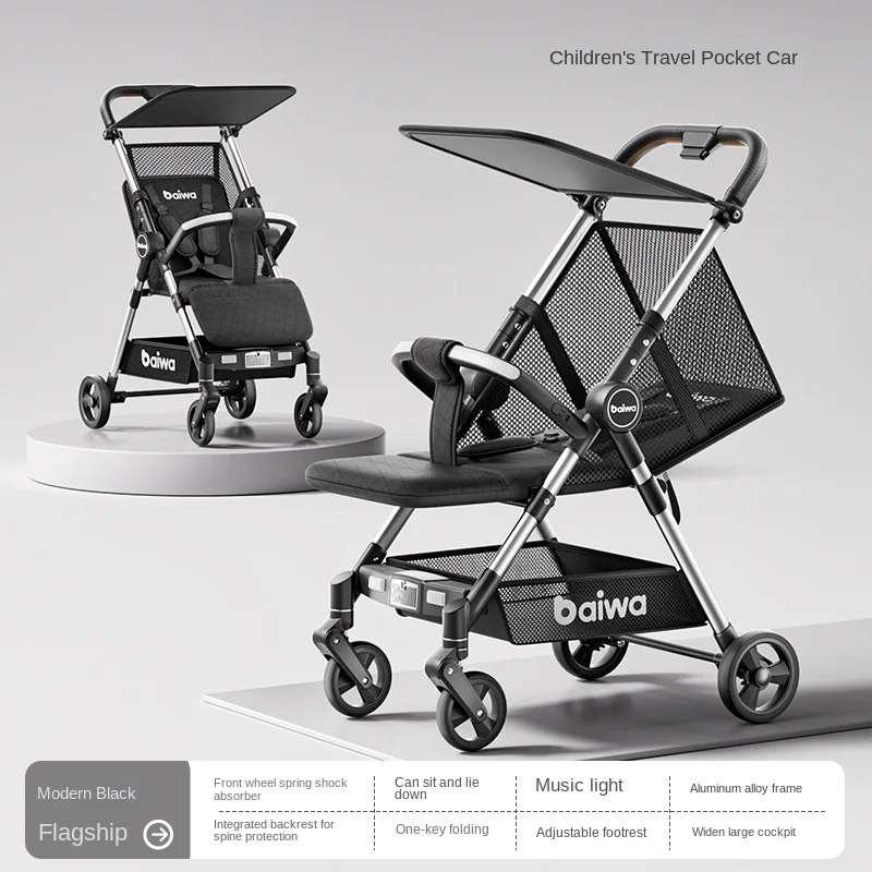 Baby Stroller Foldable Children's Travel Stroller Can Sit or Lie Down Pocket Car Adjustable Footrest Lightweight Travel Comfort